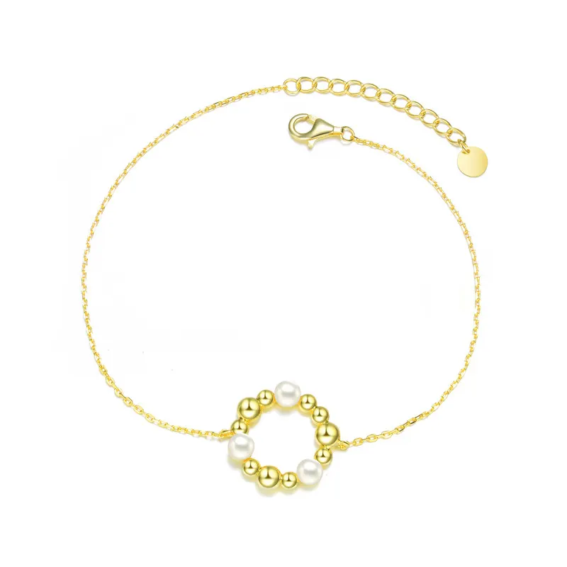 Bracelet rond en argent sterling avec perles d'eau douce plaquées or 14 carats de 4 mm.