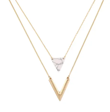 Goldtone White Marbled Chevron Layered Necklace - Don't AsK