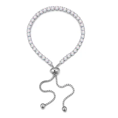 Bracelet tennis ajustable en cristal Aurora Borealis en argent, fabriqué avec des cristaux autrichiens de qualité.