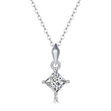Stella Valentino Sterling Silver with 1ctw Lab Created Moissanite Princess Solitaire Pendant Necklace