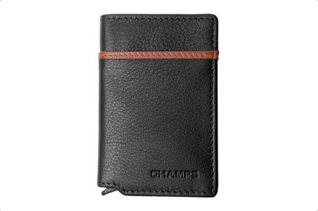 CHAMPS Minimalist Leather RFID Secure Wallet Case, Navy