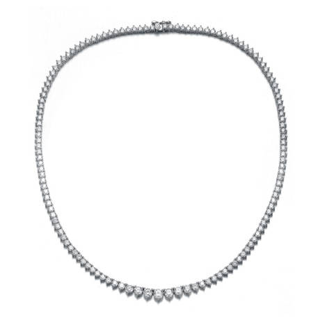Genevive Sterling Silver White Gold Plating with Clear Cubic Zirconia Graduated Tennis Chain Necklace