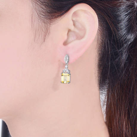 Boucles d'oreilles pendantes en argent sterling plaqué or blanc avec zircones cubiques colorées