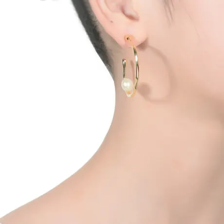 Sterling Silver 14k Gold Plated with Genuine Freshwater Pearl Hoop Earrings