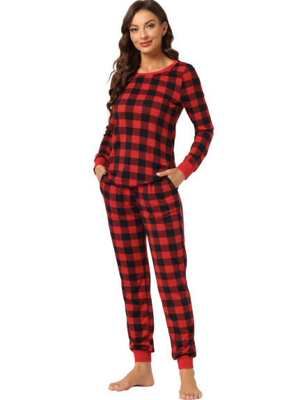 cheibear - Soft Round Neck Winter Plaid Pajamas Sets
