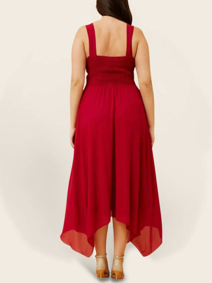 Annick - Scarlett Midi Dress Waisted Handkerchief Hem Red