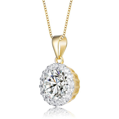 Genevive Sterling Silver with Colored Cubic Zirconia Round Pendant Necklace