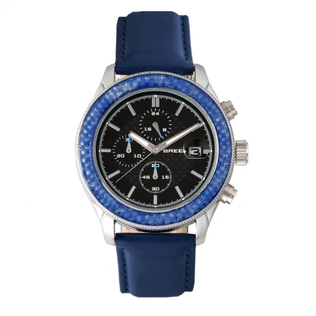 Breed - Montre chronographe Maverick avec bracelet en cuir et date - Argent/Olive