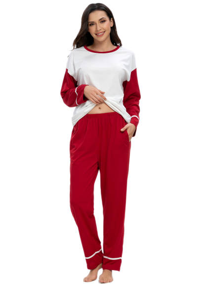cheibear - Round Neck Nightwear with Pants Casual Pajama Set