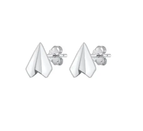 Ag Sterling - Sterling Silver Paper Airplane Stud Earrings