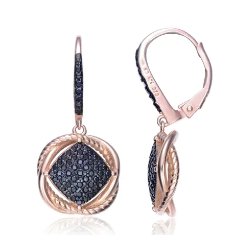 Genevive Sterling Silver 18k Rose Gold and Black Plated with Colored Cubic Zirconia Dangling Earrings