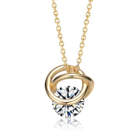 Stella Valentino Sterling Silver 14k Yellow Gold Plated with 1.20ct Lab Created Moissanite Solitaire Double Eternity Circle Love Knot Pendant Necklace