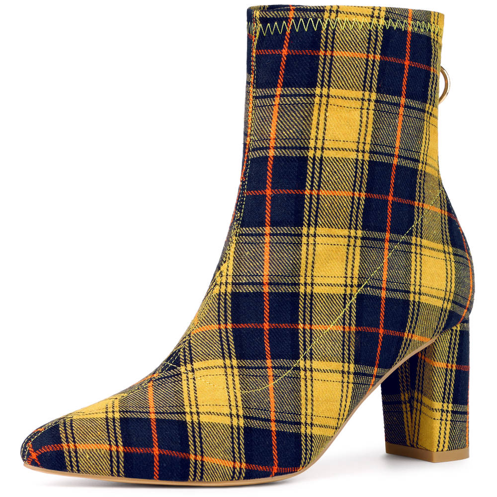 Allegra K- Pointed Toe Zipper Block Heels Ankle Boots