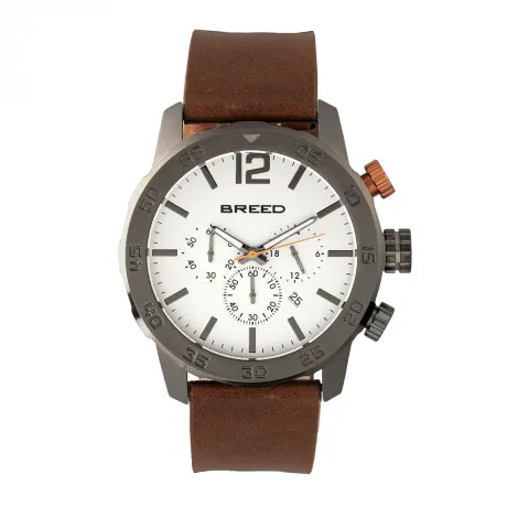 Breed - Montre chronographe Manuel avec bracelet en cuir et date - Argent