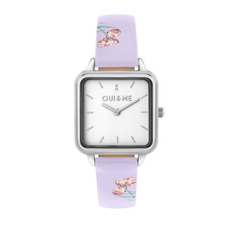 OUI & ME-Harmonie 28mm 2 Hand Square White Flower Dial Watch With Yellow Gold Mesh Bracelet