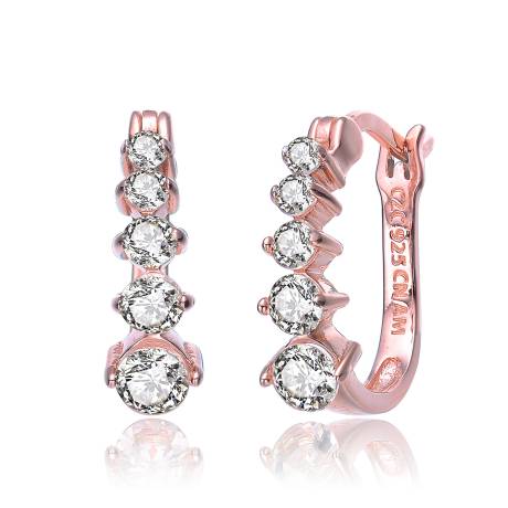 Genevive Cubic Zirconia SS Rose Gold Plated Round Graduated Hoop Earrings