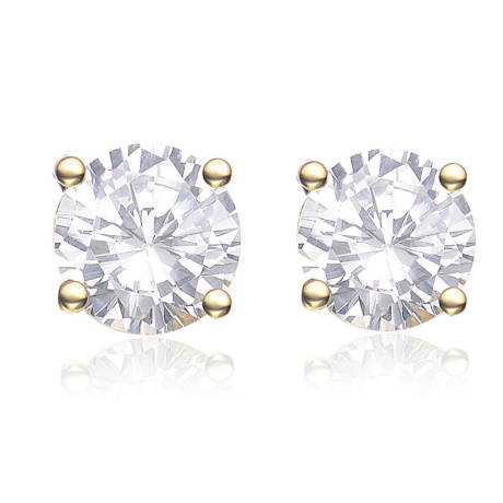 Genevive Sterling Silver 14k Yellow Gold plated with Clear Cubic Zirconia Solitaire 12mm Stud Earrings