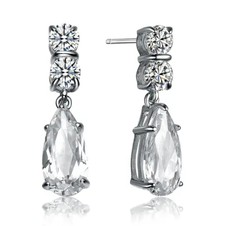 Genevive Sterling Silver White Gold Plated with Prong Set Colored Cubic Zirconia Teardrop Dangling Earrings