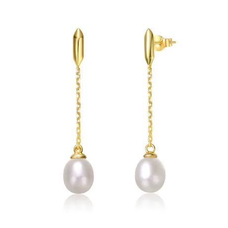 Genevive Boucles d'oreilles en argent sterling plaqué or jaune 14 carats avec perles blanches
