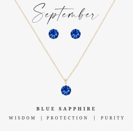 Boucles d'oreilles et collier en or avec pierre de naissance saphir bleu de septembre CZ