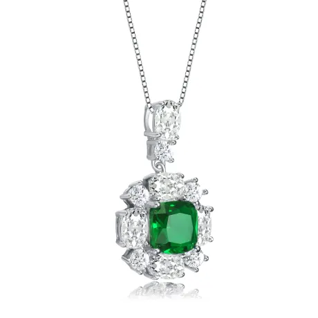 Rachel Glauber White Gold Plated Green and White Cubic Zirconia Accent Pendant Necklace
