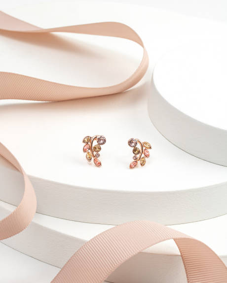 Rosegold leaf stud made with Quality Austrian Crystals - MICALLA