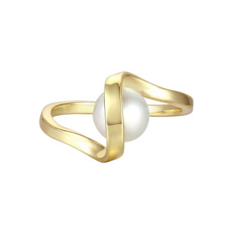 Sterling Silver 14k Gold Plated with Freshwater Pearl Double Weave Band Ring: Size 8