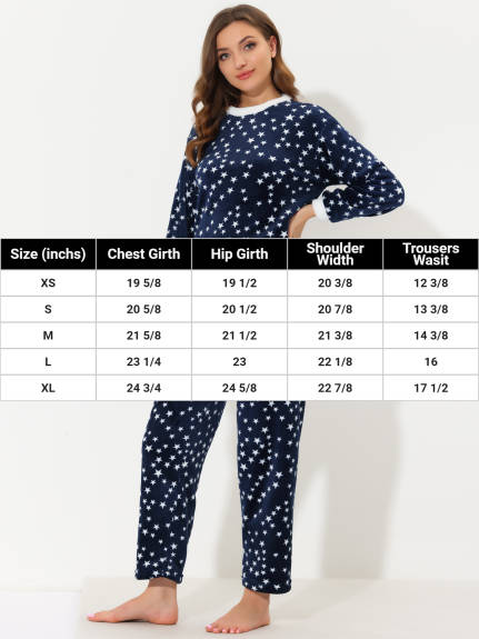 cheibear - Flannel Fleece Printed Winter Pajamas Sets