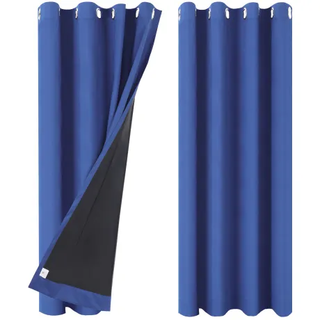 PiccoCasa- 100% Blackout Waterproof Grommet Curtains with Black Liner, 2 Panels Set 52 x 72 Inch