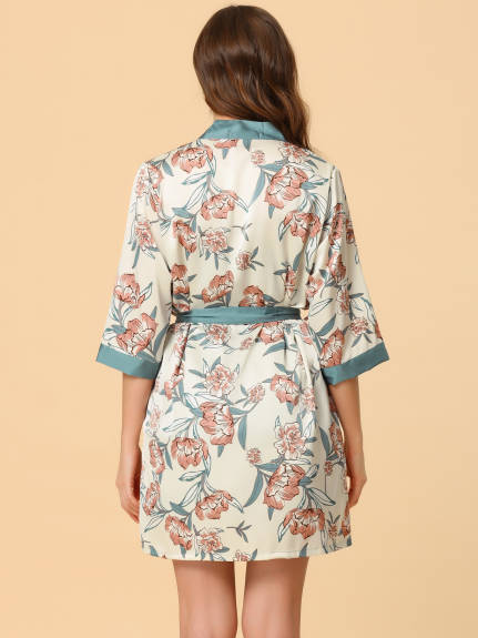 cheibear - Satin Cami Pajamas Sets with Floral Robe