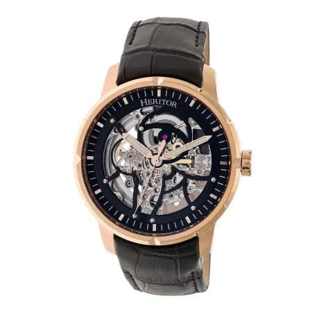 Heritor Automatic - Ryder Skeleton Leather-Band Watch - Brown/Gold