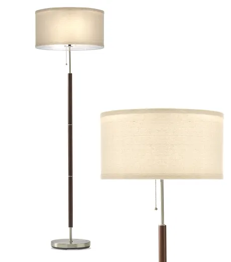 Carter Led Standing Floor Lamp With Drum Shade And Walnut Wood Finish