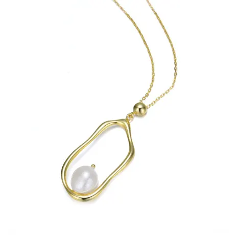 Sterling Silver 14k Gold Plating with Genuine Freshwater Pearl Halo Pendant Necklace