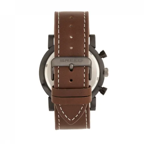 Breed - Montre chronographe Ryker avec bracelet en cuir et date - Sarcelle/Argent