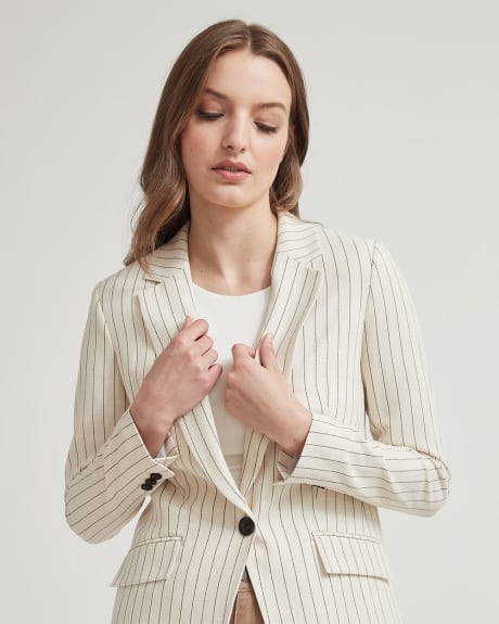 Striped One-Button Long Blazer