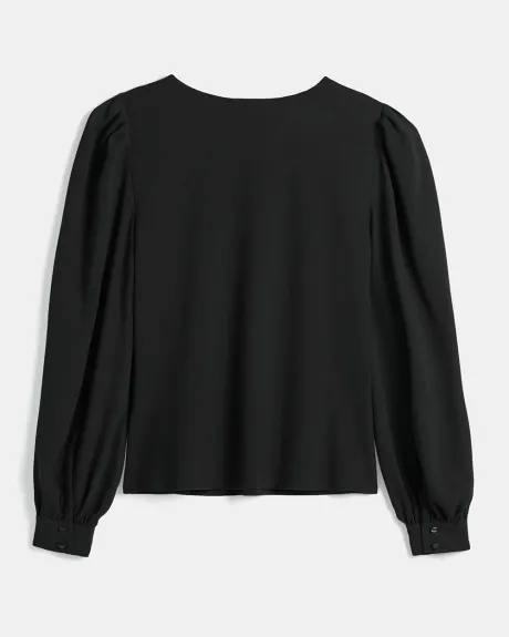 Mix Media Crew-Neck T-Shirt with Long Puffy Sleeves