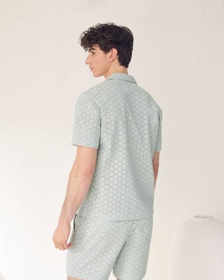Short-Sleeve Camp-Collar Shirt with Embroidered Details