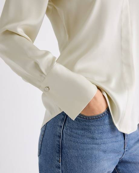 Satin Long-Sleeve Buttoned-Down Blouse