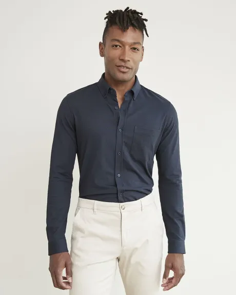 Long-Sleeve Piqué Cotton Shirt