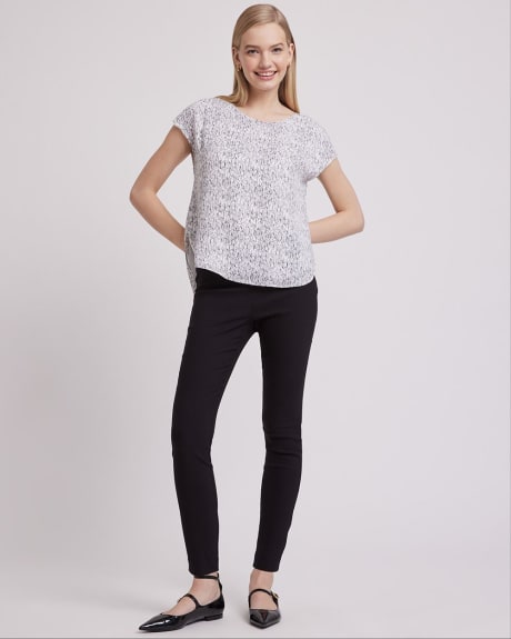 Printed Short-Sleeve Crew-Neck Silky Crepe Blouse