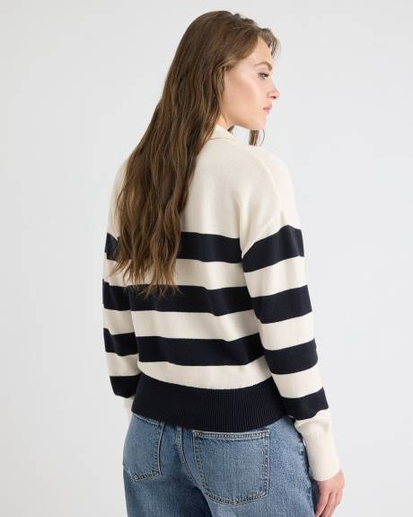 Cotton-Merino-Blend V-Neck Rugby Polo Sweater