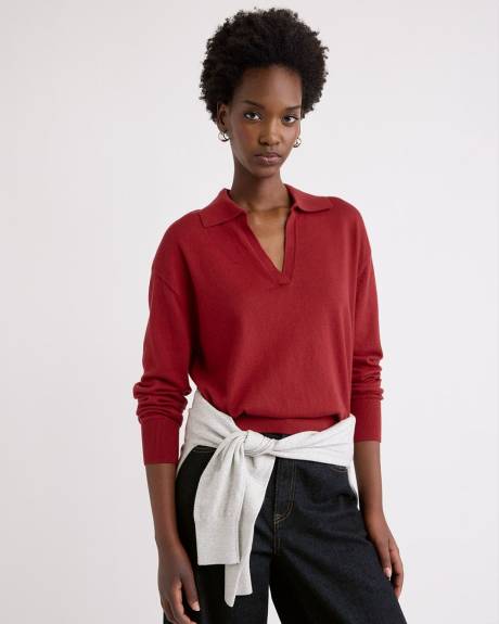 Wool-Blend Long-Sleeve Polo Sweater