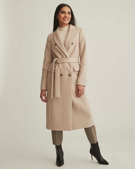 Long Double-Breasted Belted Wool Coat