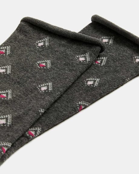 Dark Grey Socks with Pink Argyle Pattern
