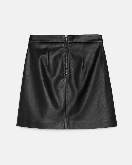 Faux Leather High-Waist A-Line Mini Skirt with Pockets