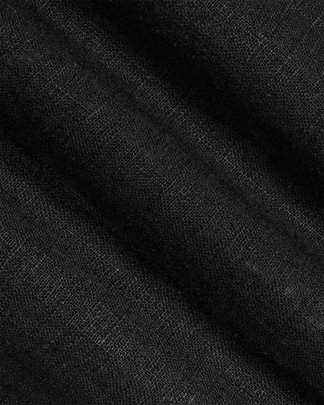 Robe Midi en M&eacute;lange de Lin &agrave; Manches Courtes et Col Chemisier