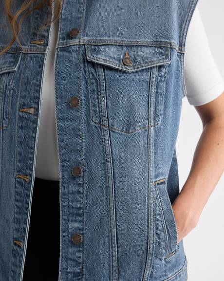 Veste Sans Manches Ample en Denim