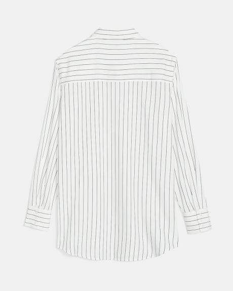 Twill Striped Long Sleeve Button-Down Blouse
