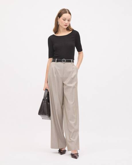 Elbow-Sleeve Scoop-Neck Top