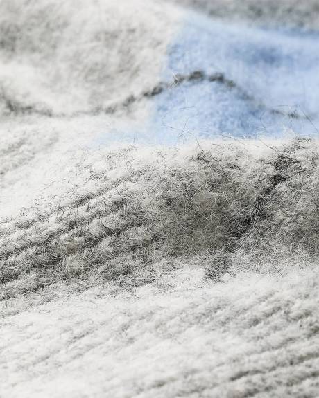 Pull à Losanges à Manches Longues et Col Rond en Tricot Pelucheux